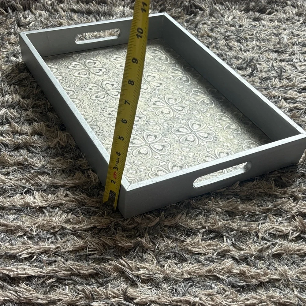 Gray Decorative Vanity Tray with Patterned Insert 17.5 x 12 x 2